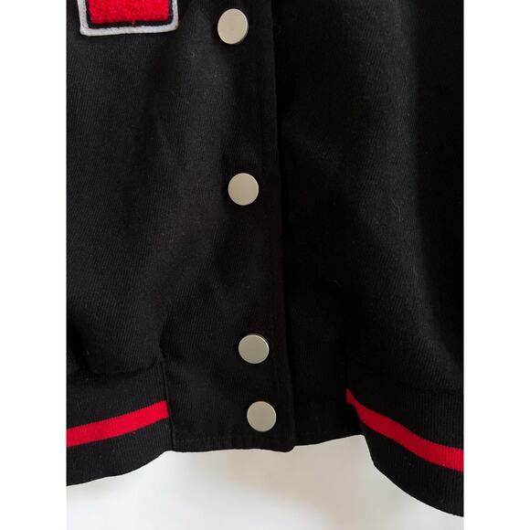 Black & Red Letter "A" Varsity Crop Bomber Jacket Women's size Large - Picture 5 of 12